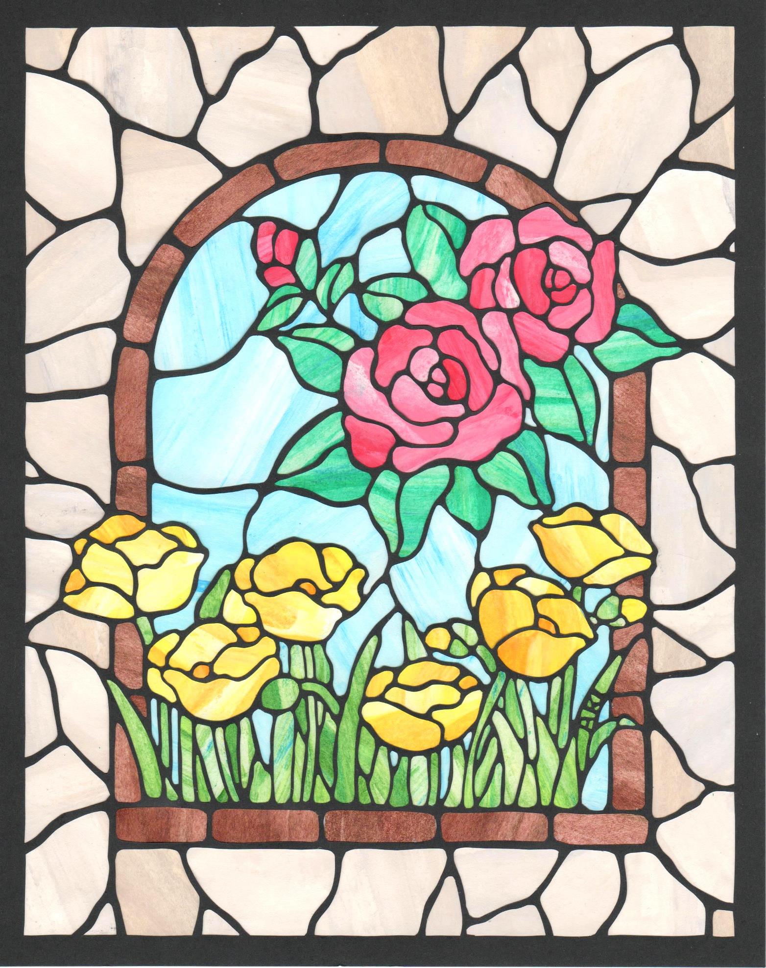 「ステンドグラスのお花」
25.4cm x 20.2cm